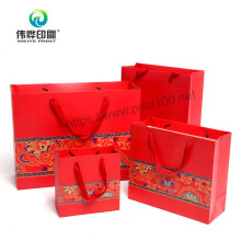 Factory Wholesale Red Paper Shopping Bag Design with Red Ribbon